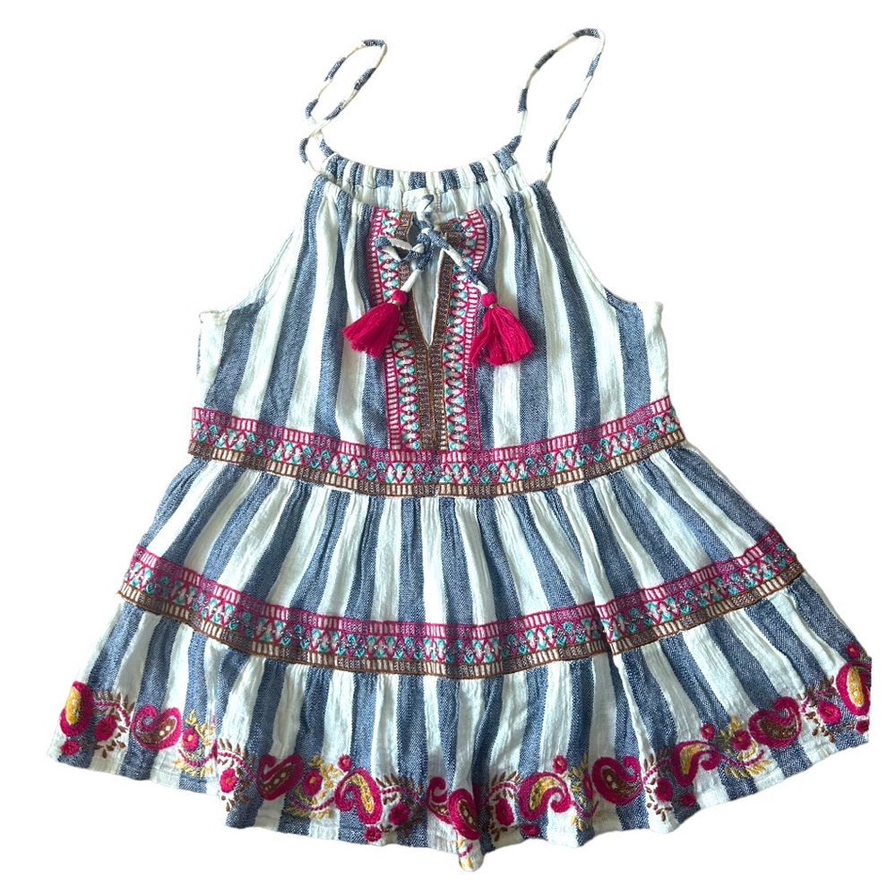 Altar'd State flowt denim tank boho embroided  pink tassels size S